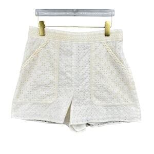 Zara White Cream Embroidered High Waist Eyelet Lace Shorts Dainty Feminine